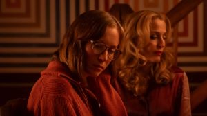 Hannah Einbinder and Gillian Anderson in TEENAGE SEX AND DEATH AT CAMP MIASMA