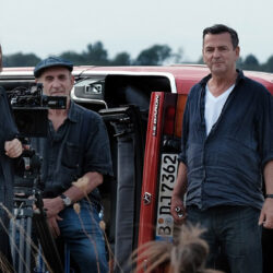 Barbara Auer, Hans Fromm, and Christian Petzold on the set of MIROIRS NO. 3