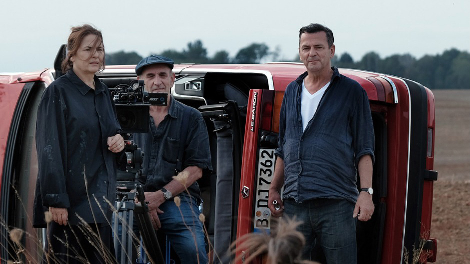 Barbara Auer, Hans Fromm, and Christian Petzold on the set of MIROIRS NO. 3